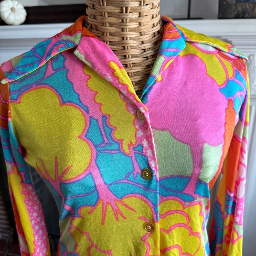 70’s Alice Stuart mod colorful hippie vintage button shirt - Picture 2 of 11